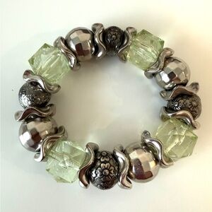 Silver and Green Beaded Bracelet